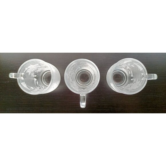 FROSTED FLORAL GLASS COFFEE TEA CUPS MUGS set of 3 Vintage Indonesia KIG Pasari - Picture 2 of 3